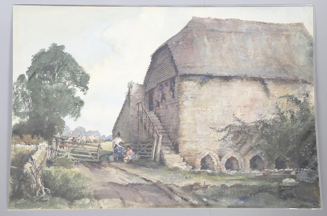E. R. (EUGENE RICHARD) STURGEON (1920-1999). THATCHED DUTCH BARN.