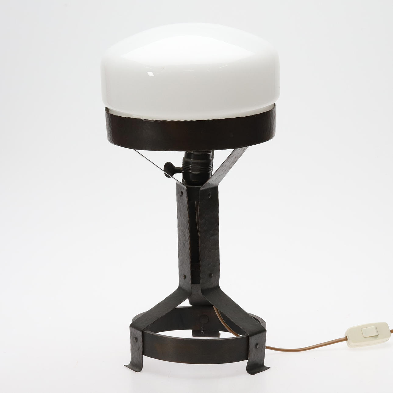 TABLE LAMP. Punched cups with white glass cup.