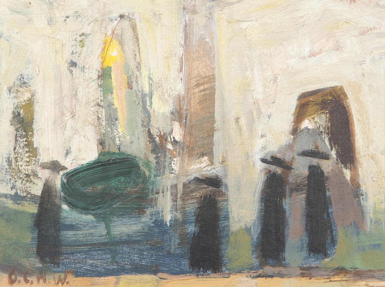 OSCAR C. H. WICKSTRÖM. Komposition, olja på pannå, monogramsignerad OCHW.