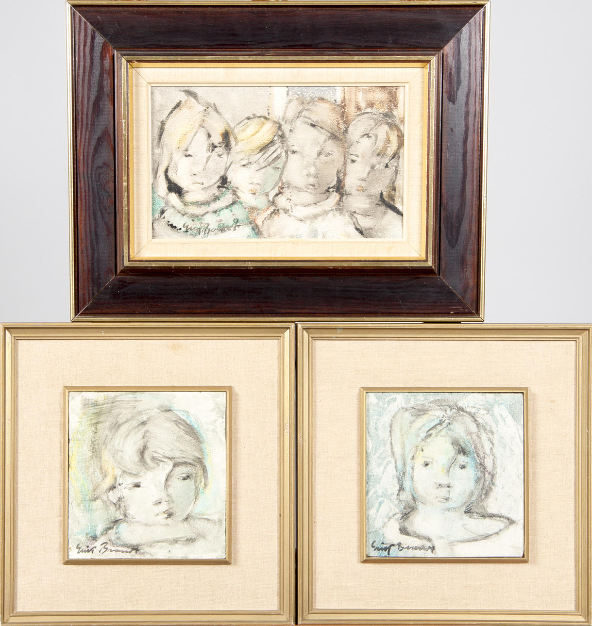 ERIK BRANDT. Barnansikte, 3 stycken olja på pannå, signerade.