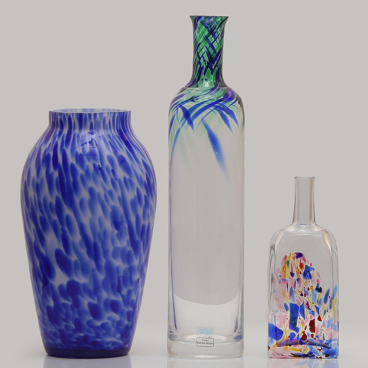 KONSTGLAS, 3 FLASKOR / VASER, RENATE STOCK SEA M.M.
