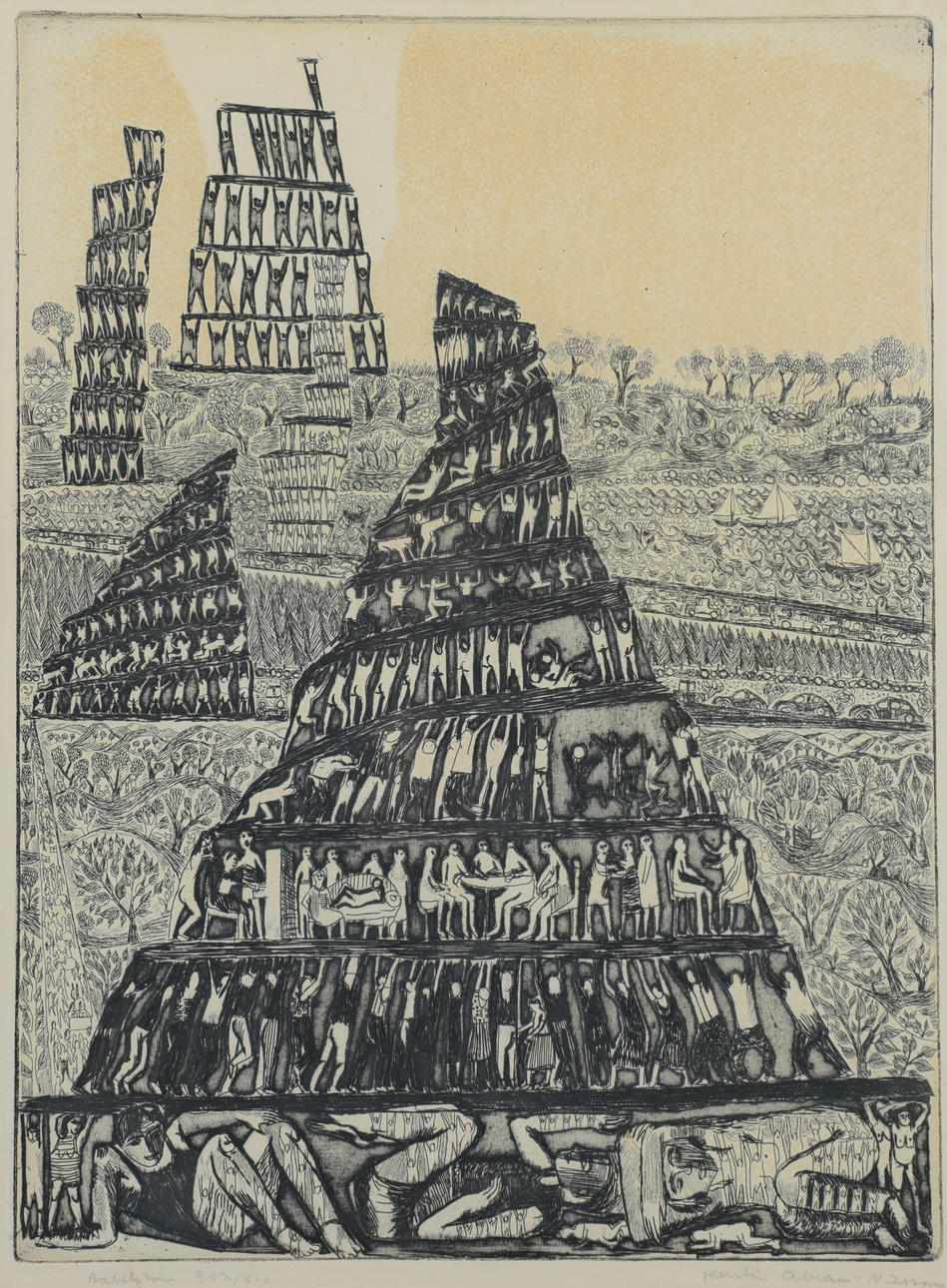 KERSTIN ABRAM-NILSSON. “Babelstorm”, etching, signed, numbered 307/310.