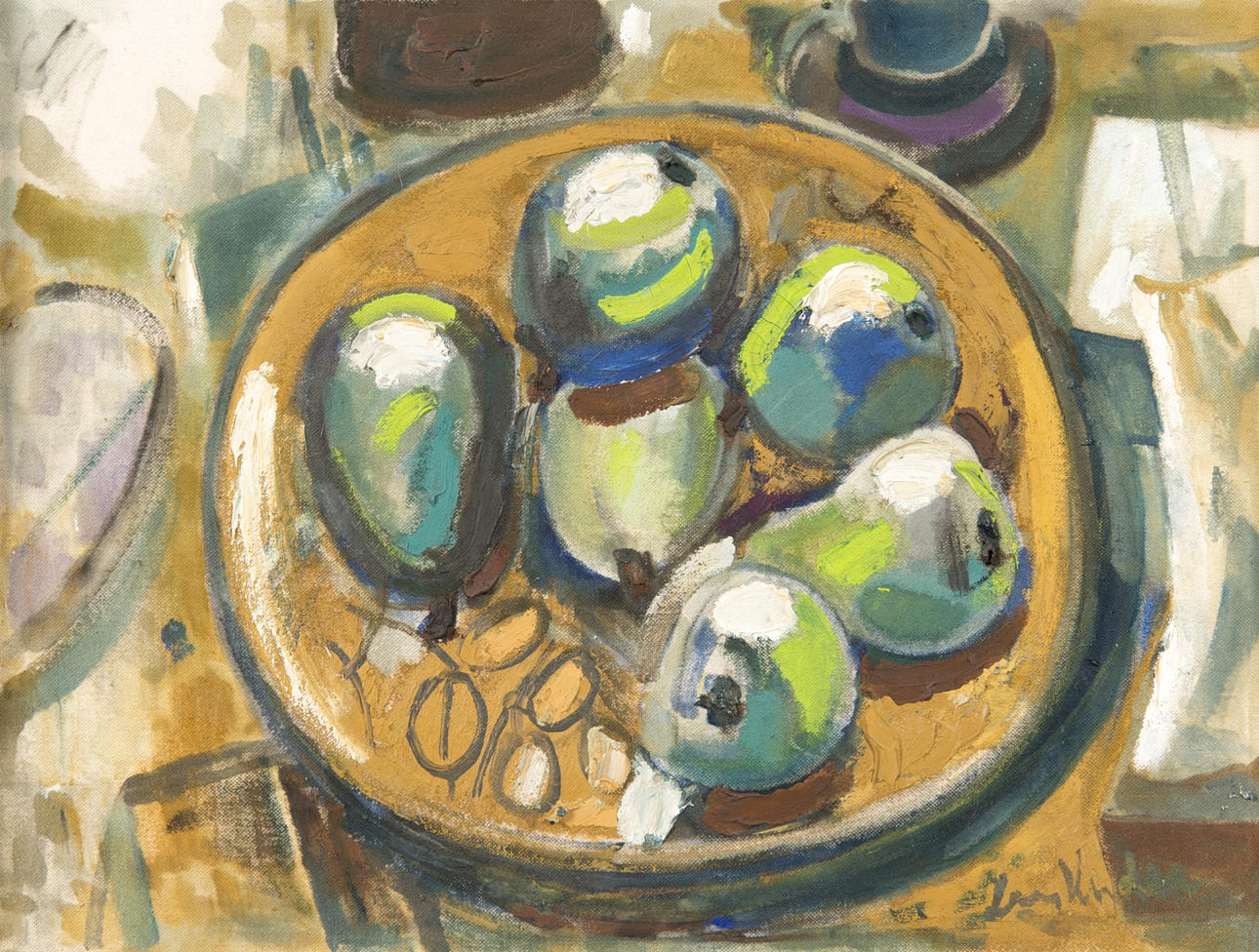 LARS HERDER. Stilleben med frukter, olja på duk, signerad.