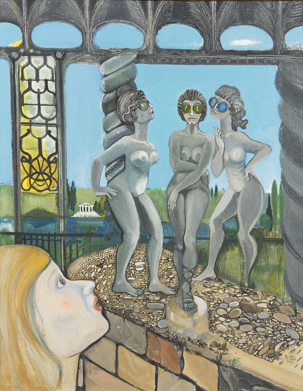 SILVIA HELPERIN. Komposition med kvinnor, olja på duk, signerad S. Helperin -76.