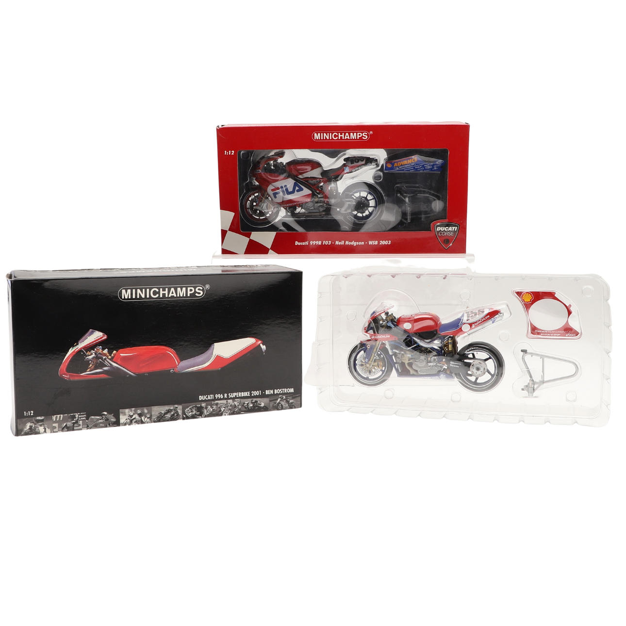 MINICHAMPS - BOXED DUCATI RACING BIKES.