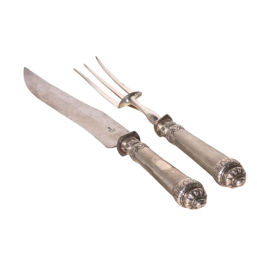 2 PUNCHED SILVER SERVING CUTLERY.