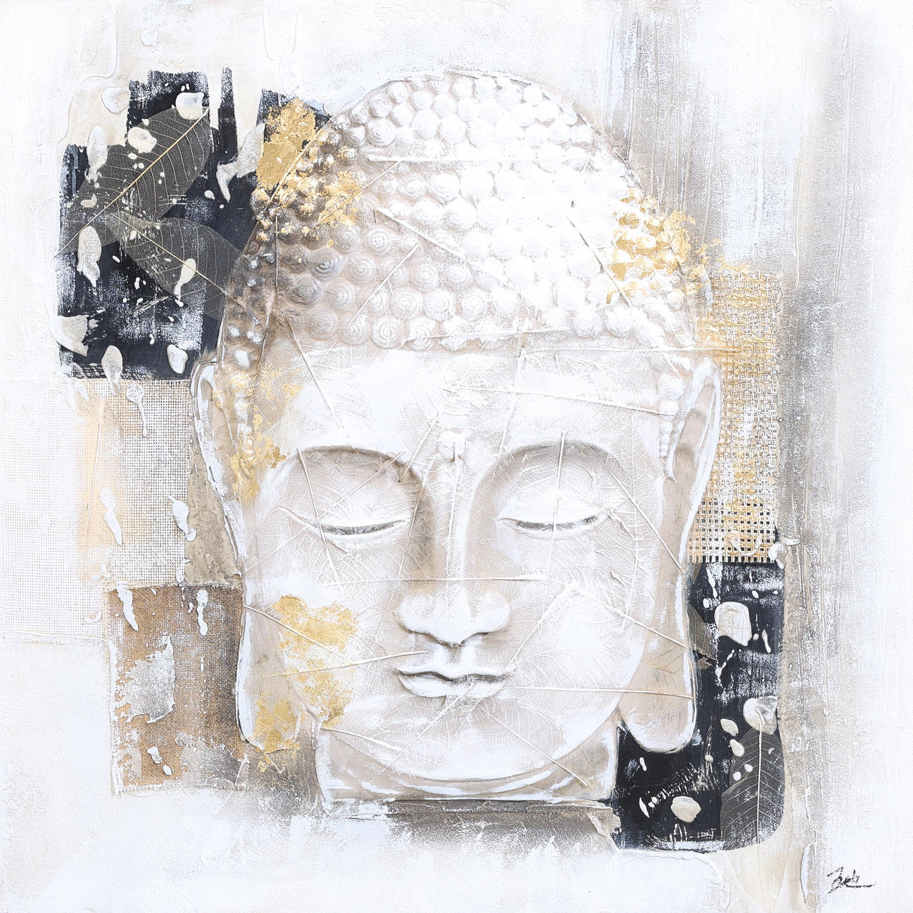 OIDENTIFIERAD KONSTNÄR. Buddha, mixed media on canvas, signed.