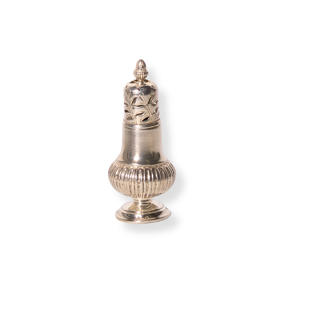 VICTORIAN SUGAR SIEVE IN PUNCHED SILVER.