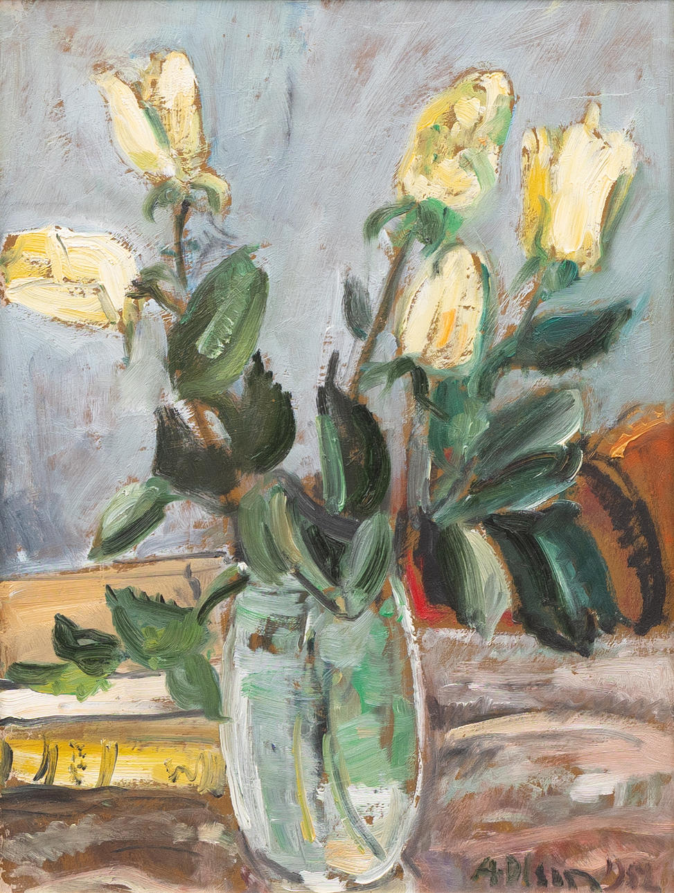 ANDERS OLSON (1880-1955). Still life, oil on panel, signed and dated 1952.