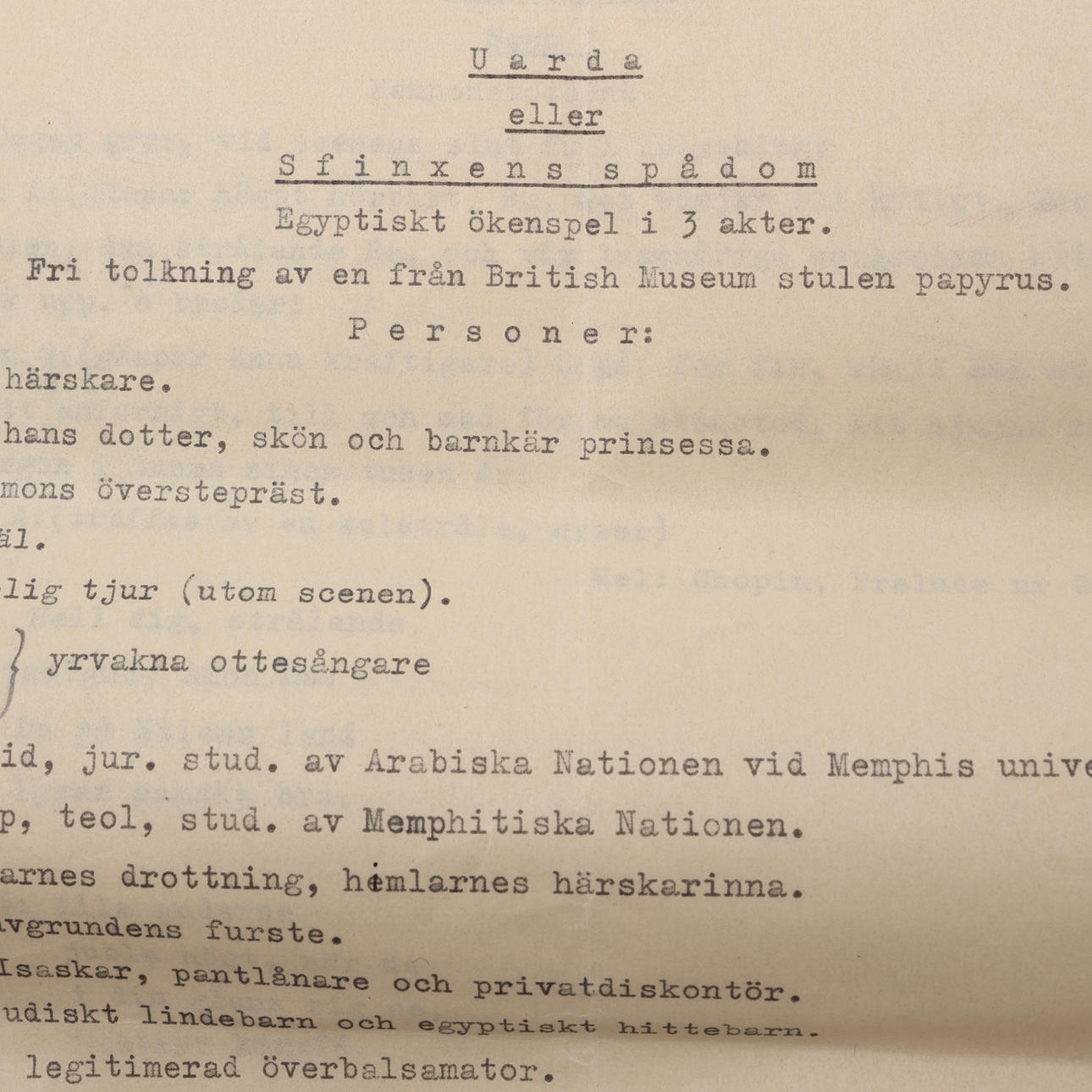 TYPEWRITTEN SCRIPT FOR THE SPEXET “UARDA” FROM THE 1930S. Books, Maps ...