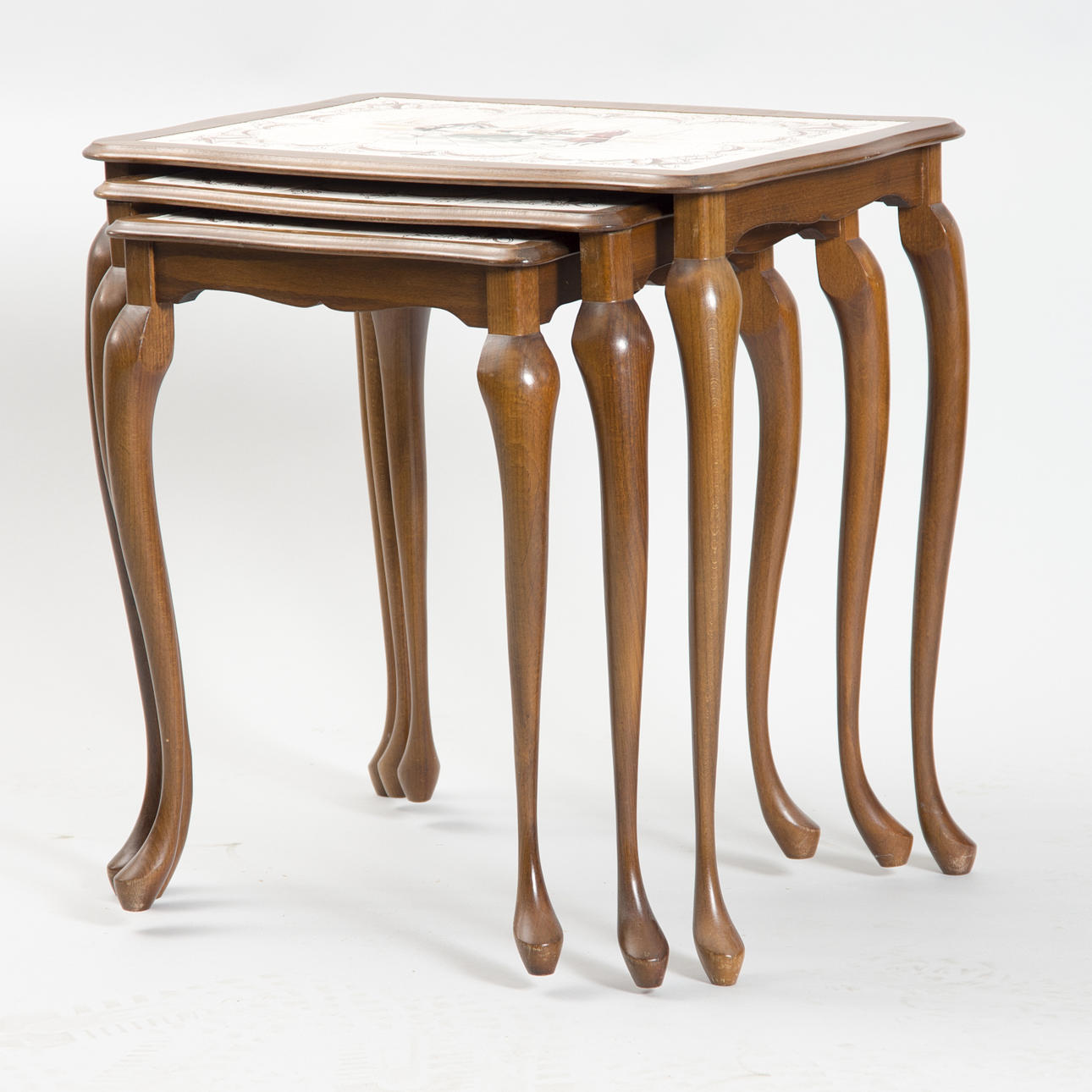 SATSBORD, 3 delar, mahogny med kakelskivor, rokokostil.