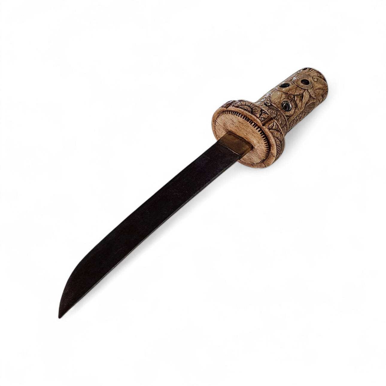 Oriental dagger with carved bone grip and pearlescent details. Weapons ...