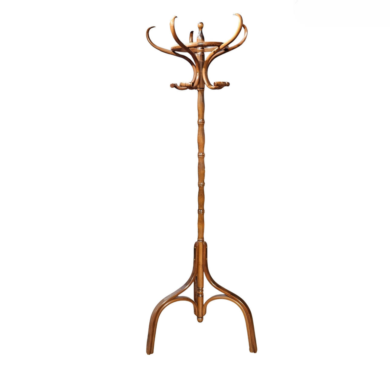 Thonet style coat rack in wood.