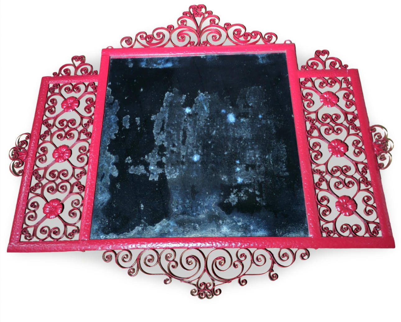Martelé red-garnet wrought iron mirror.
