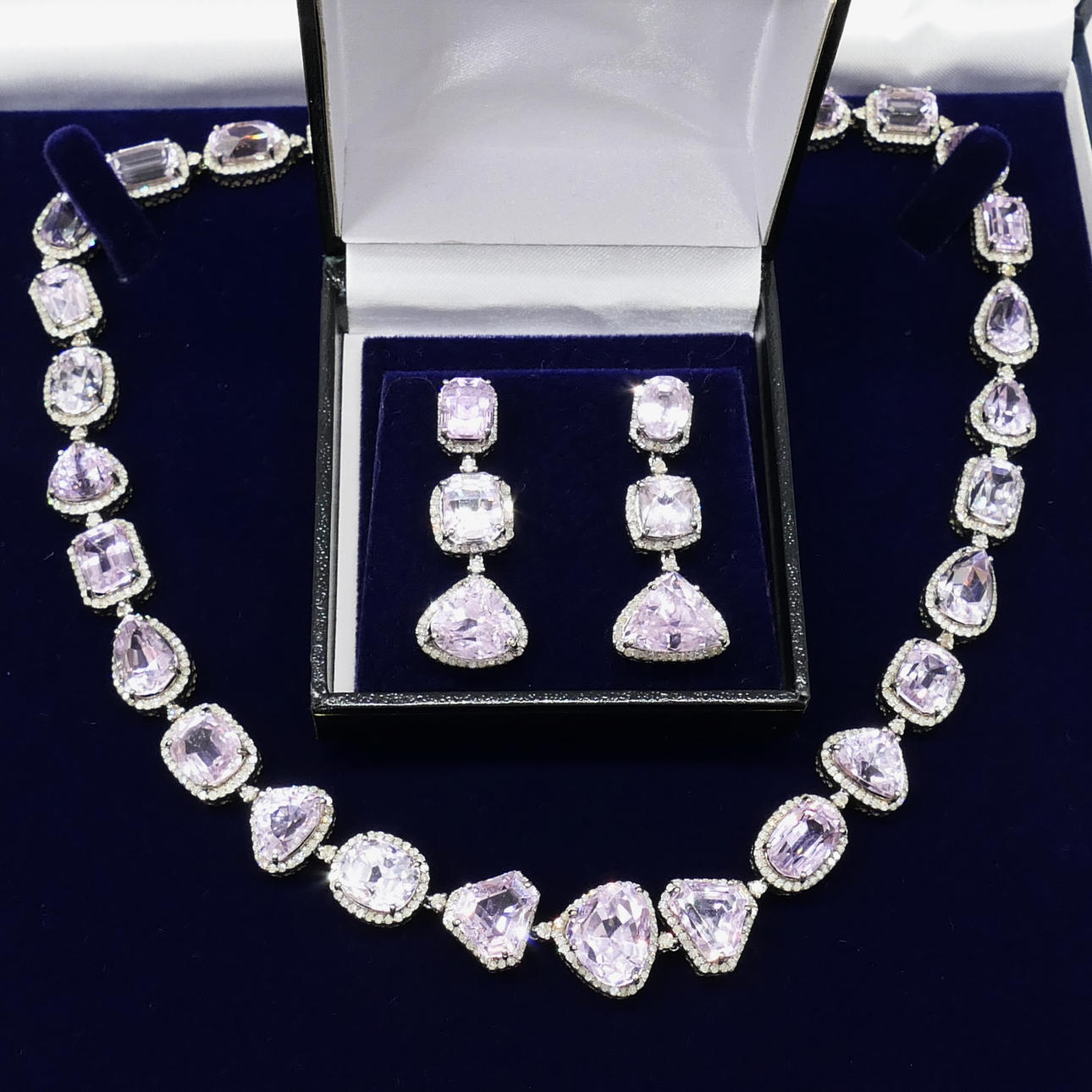 KUNZITE & DIAMOND matching necklace & earrings.