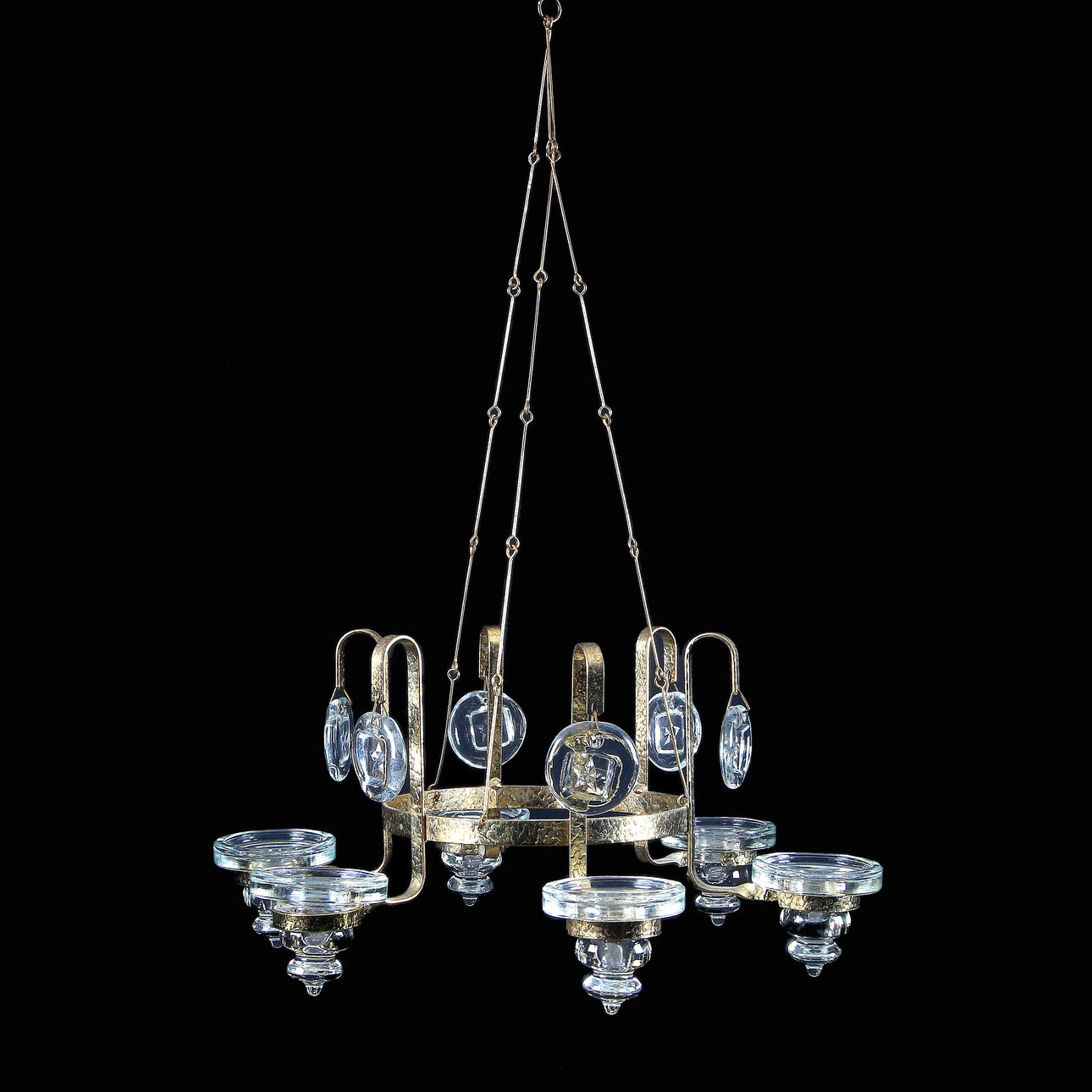 TAKLAMPA mässing och glas, Erik Höglund, 1900-talets andra hälft.