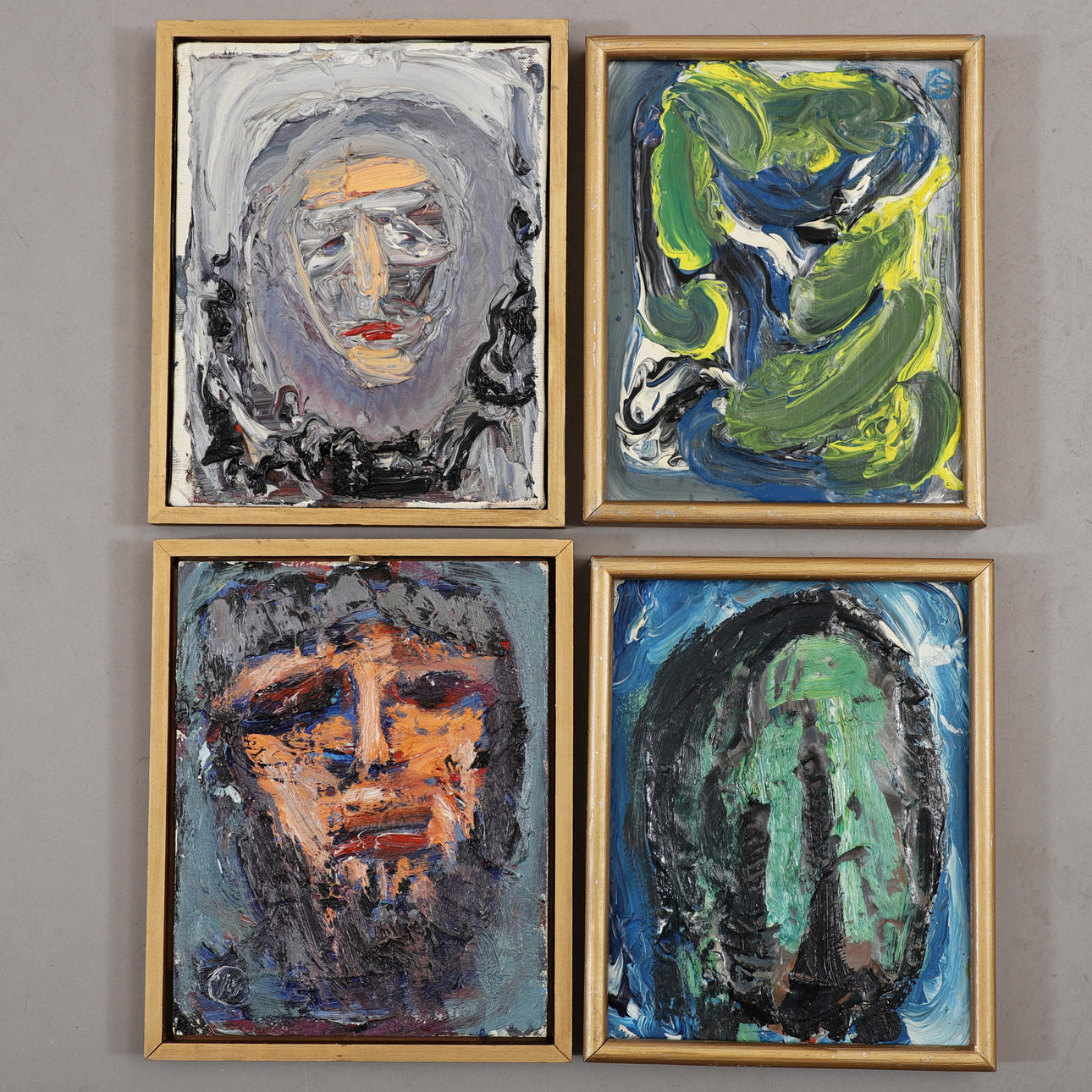 NILS OLSSON. Faces, 4 oils on canvas and panel, signed.