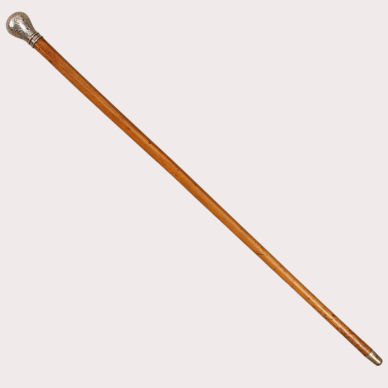 CANE, Silver knob, stamped, monogram, Spanish pipe.