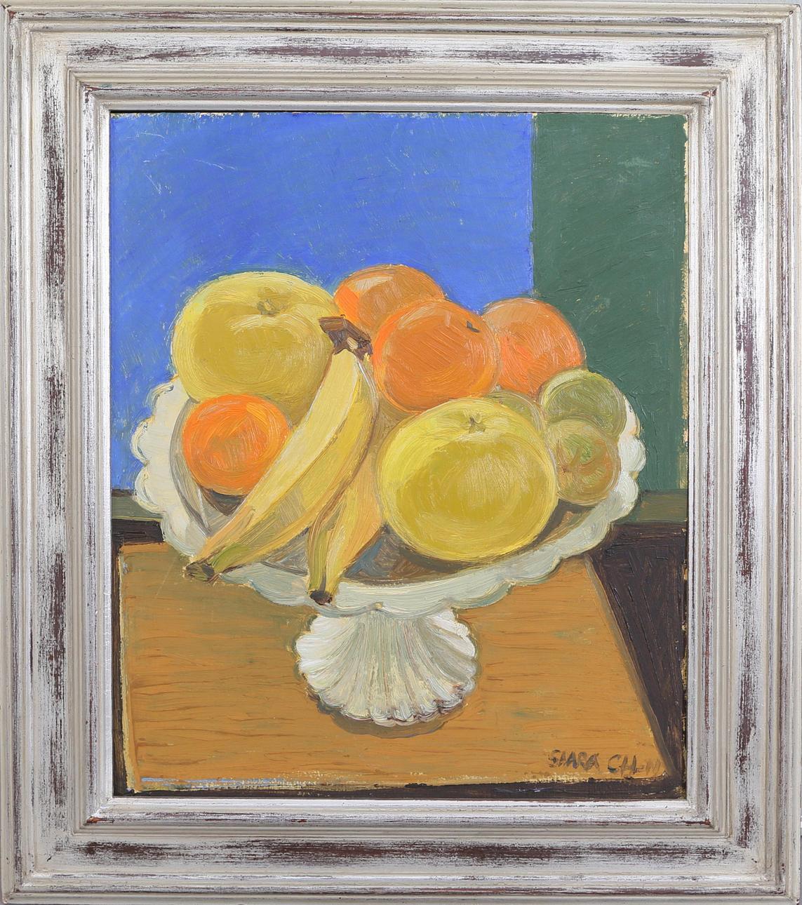 SAARA CHRISTIANSEN. Stilleben med frukter, olja på pannå, signerad.