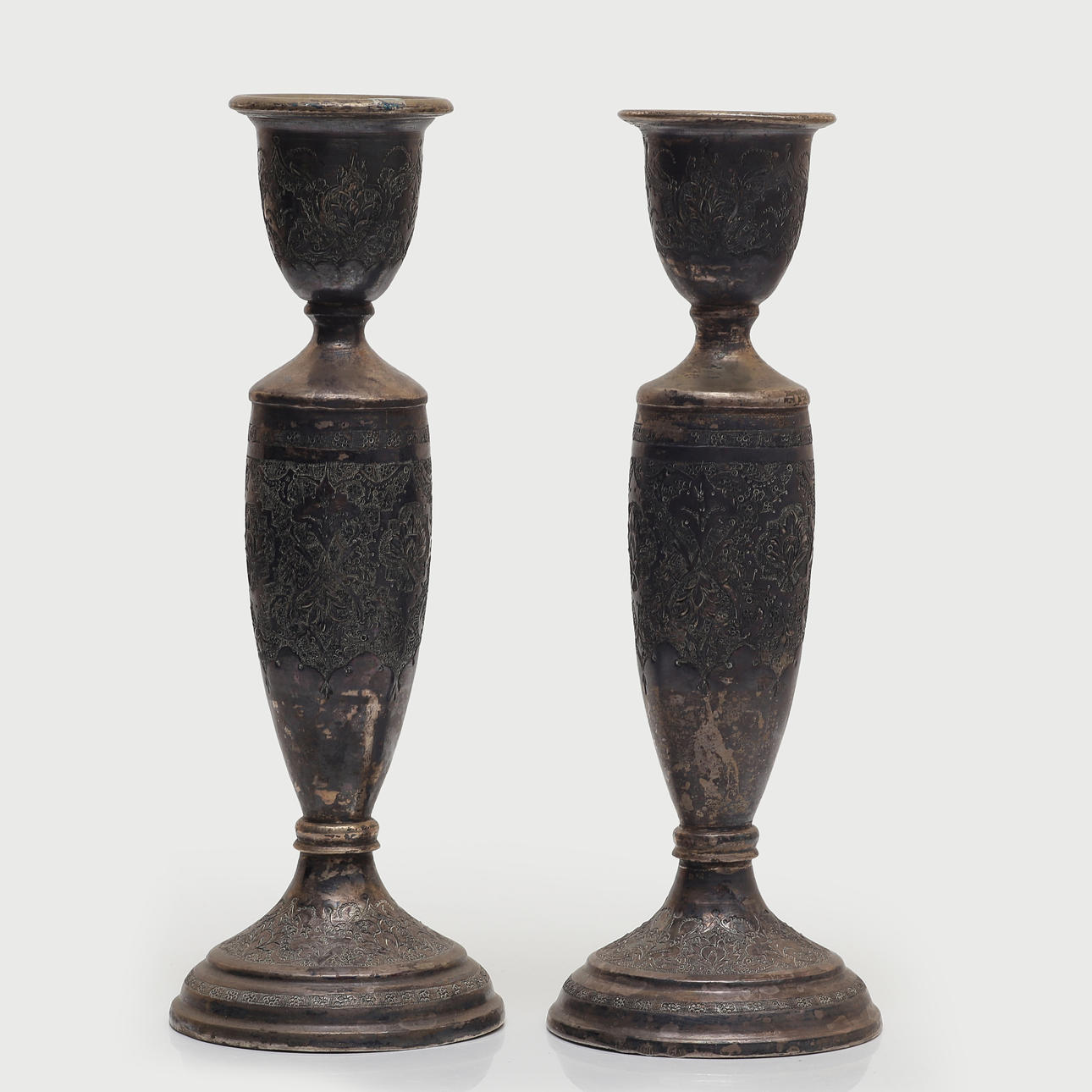 CANDLESTICKS, A PAIR, SILVER, MIDDLE EAST / ORIENT.
