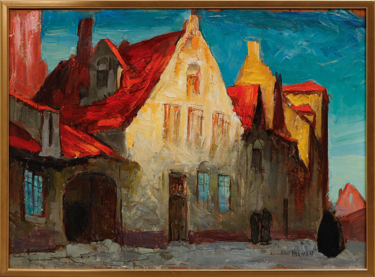 KNUT NORMAN. Sunlit buildings, oil on panel, signed.