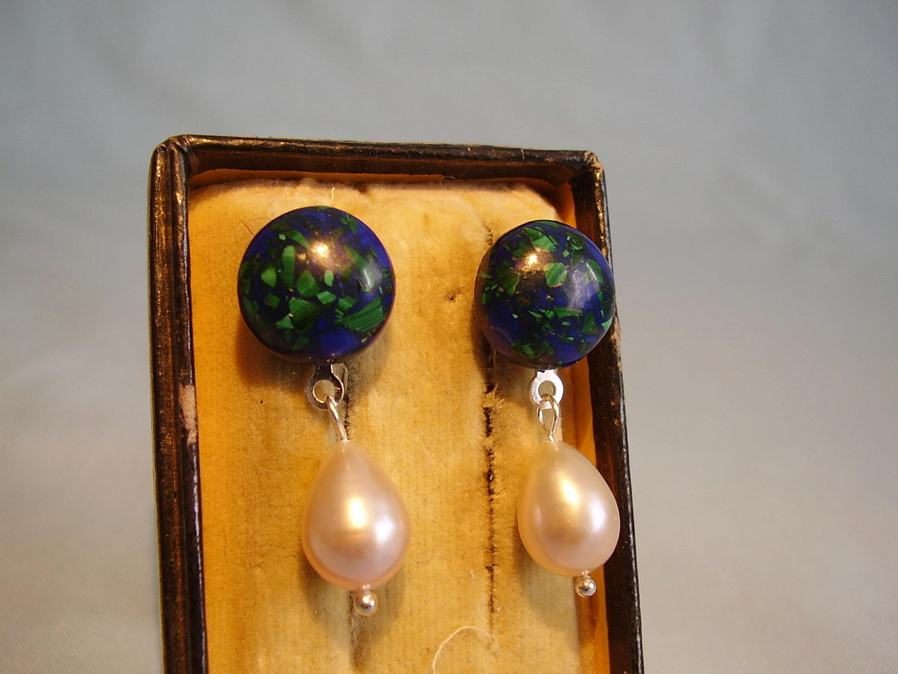 ÖRONPINNAR SILVER MALAKIT-AZURIT+PÄRLA.