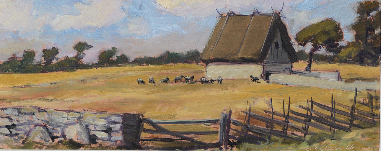 ERIK OLSSON SANDA. "Lambgift", oil on panel, signed, dated -66.