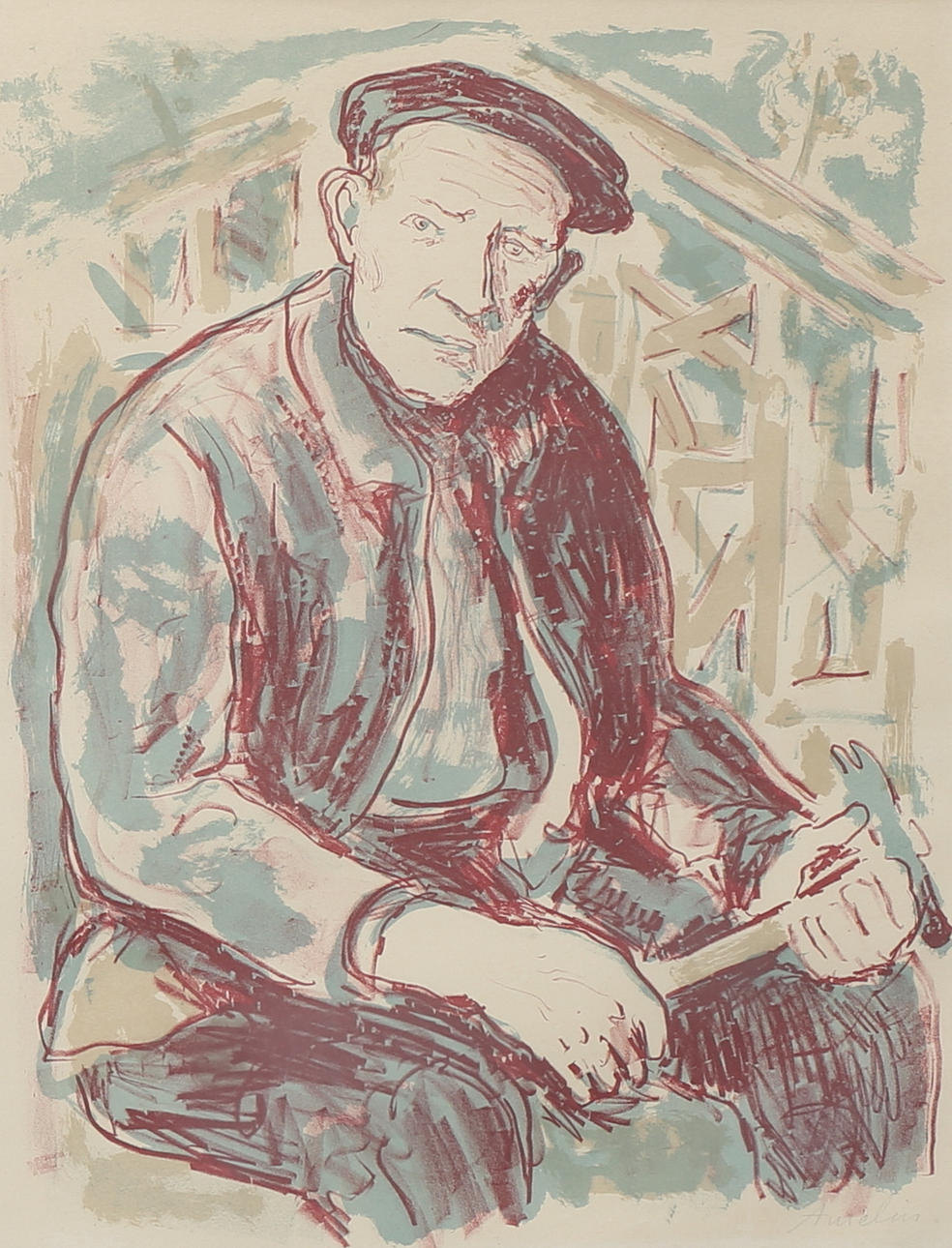 ALBIN AMELIN. Litografi, signerad.