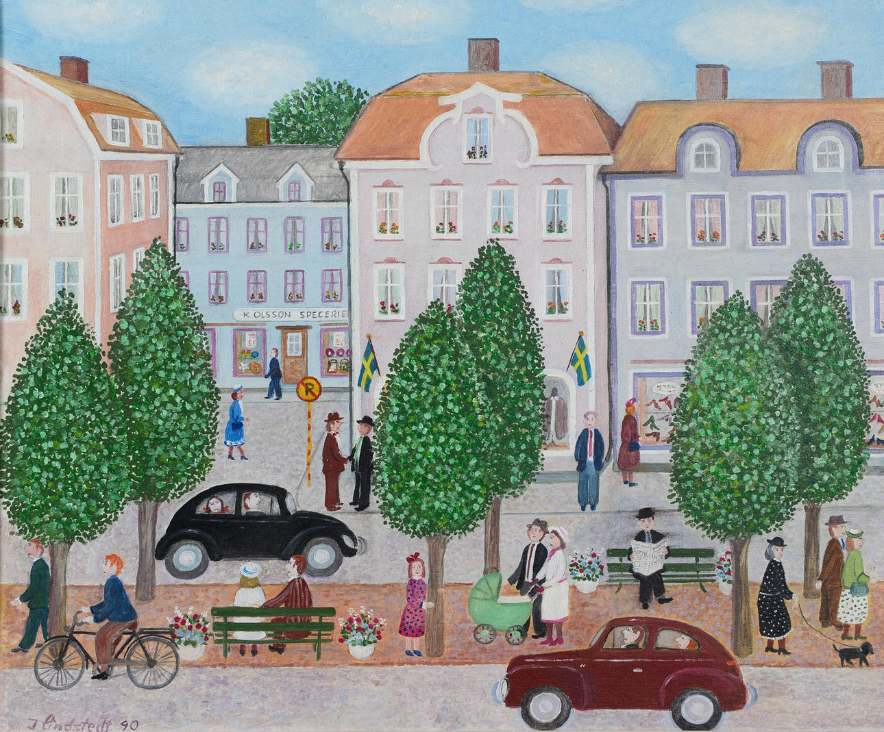 INGE LINDSTEDT. “Esplanaden”, oil on panel, signed, dated - 90.