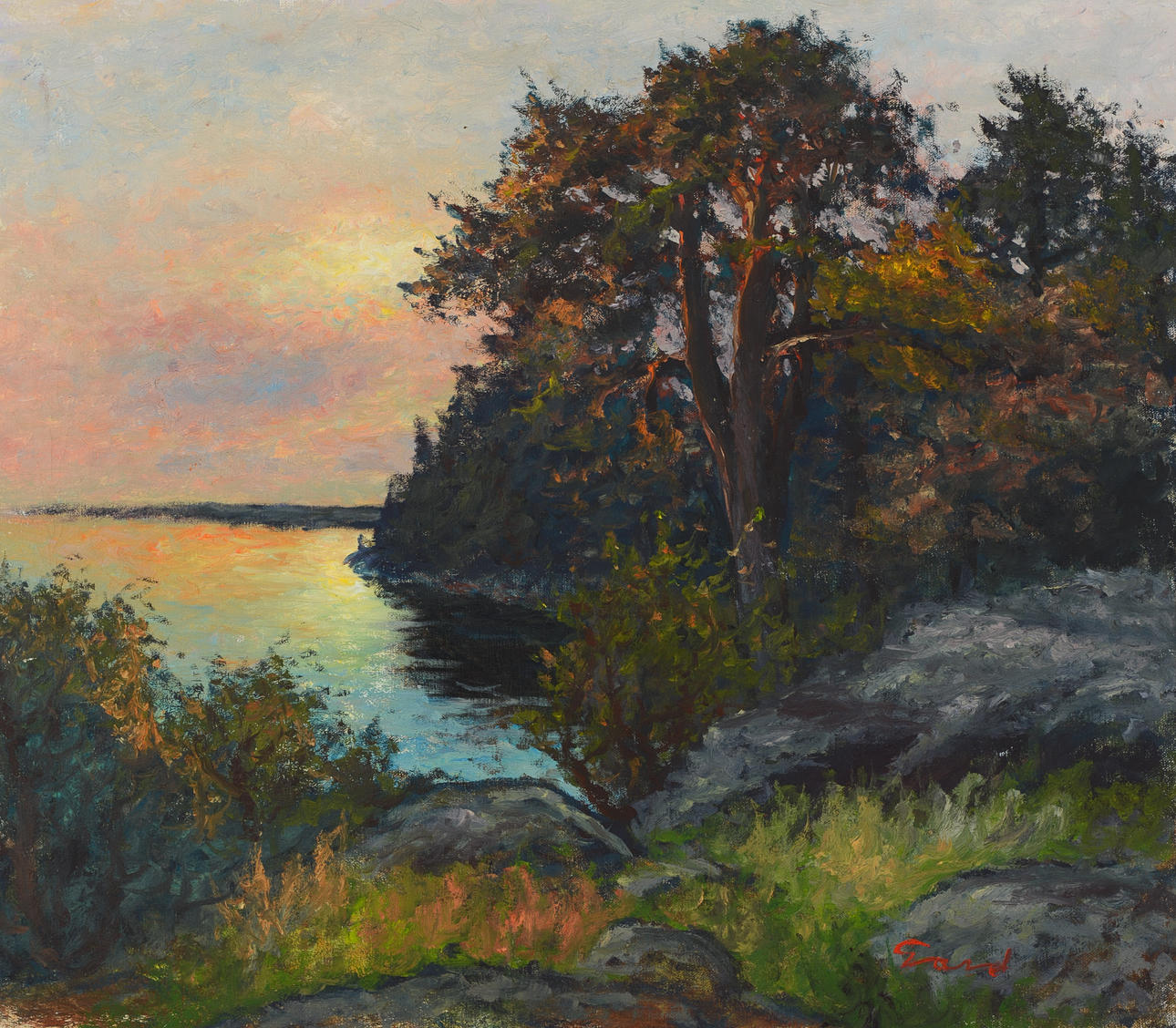 FRANS GARD. Sunset, oil on canvas, signed.