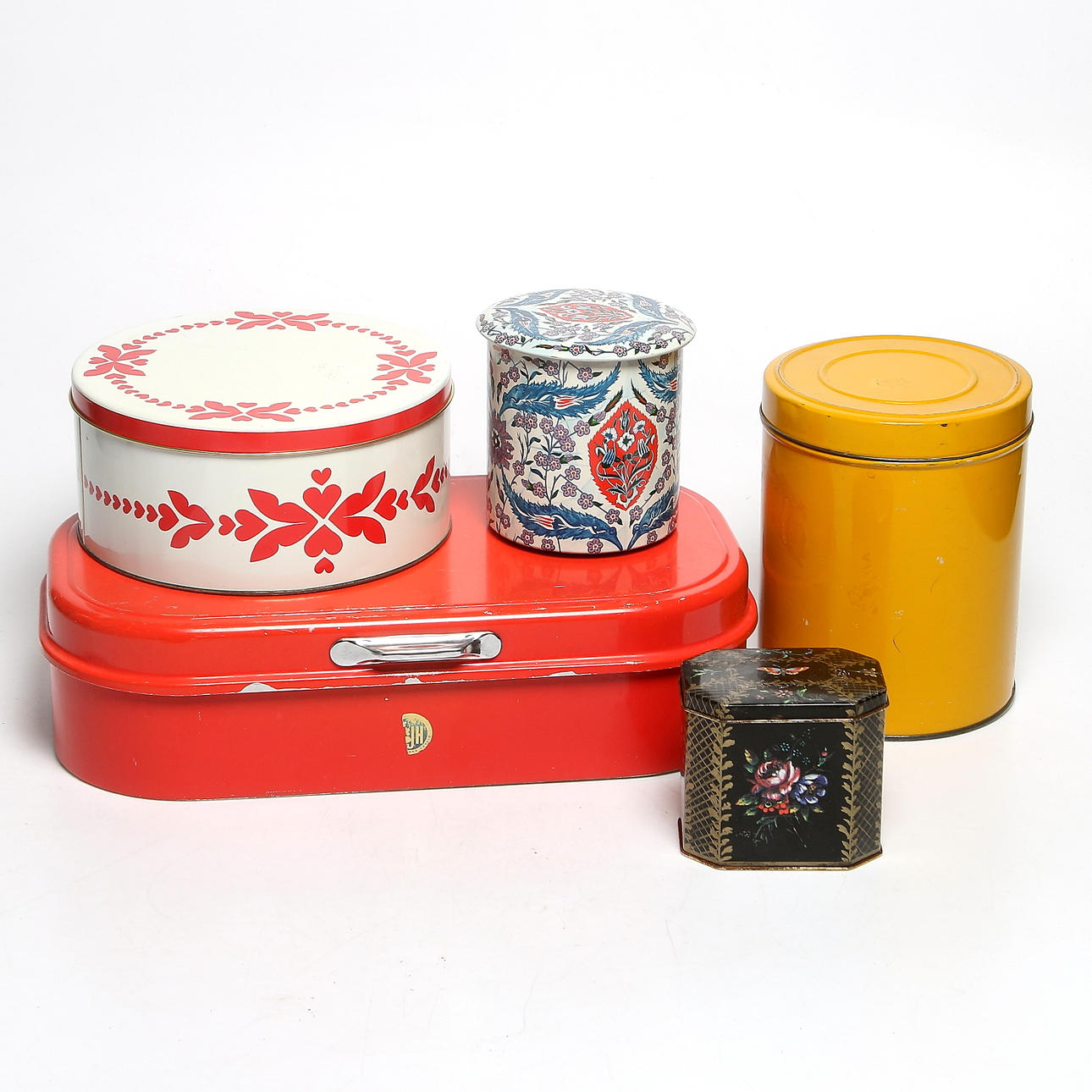 BRÖDBOX och PLÅTBURKAR, 5 delar, bl.a. J.H. fabrikerna, Sävsjö, 1960/70-tal.