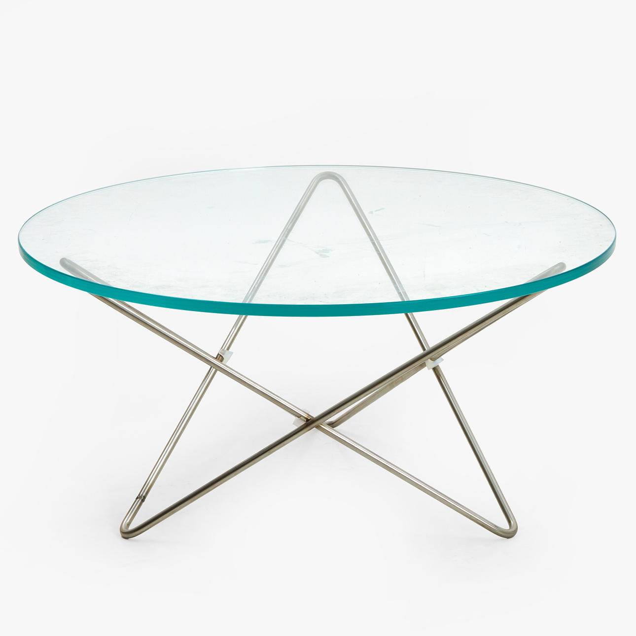 DENNIS MARQUART. SOFFBORD, "O Table", OX Denmarq, underrede i krom, skiva glas.