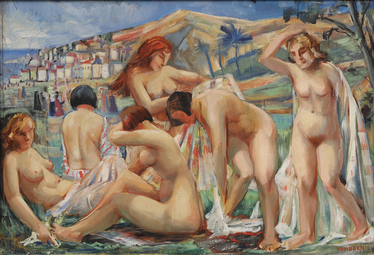 AXEL HAMBORN. After the bath, oil on canvas, signed.