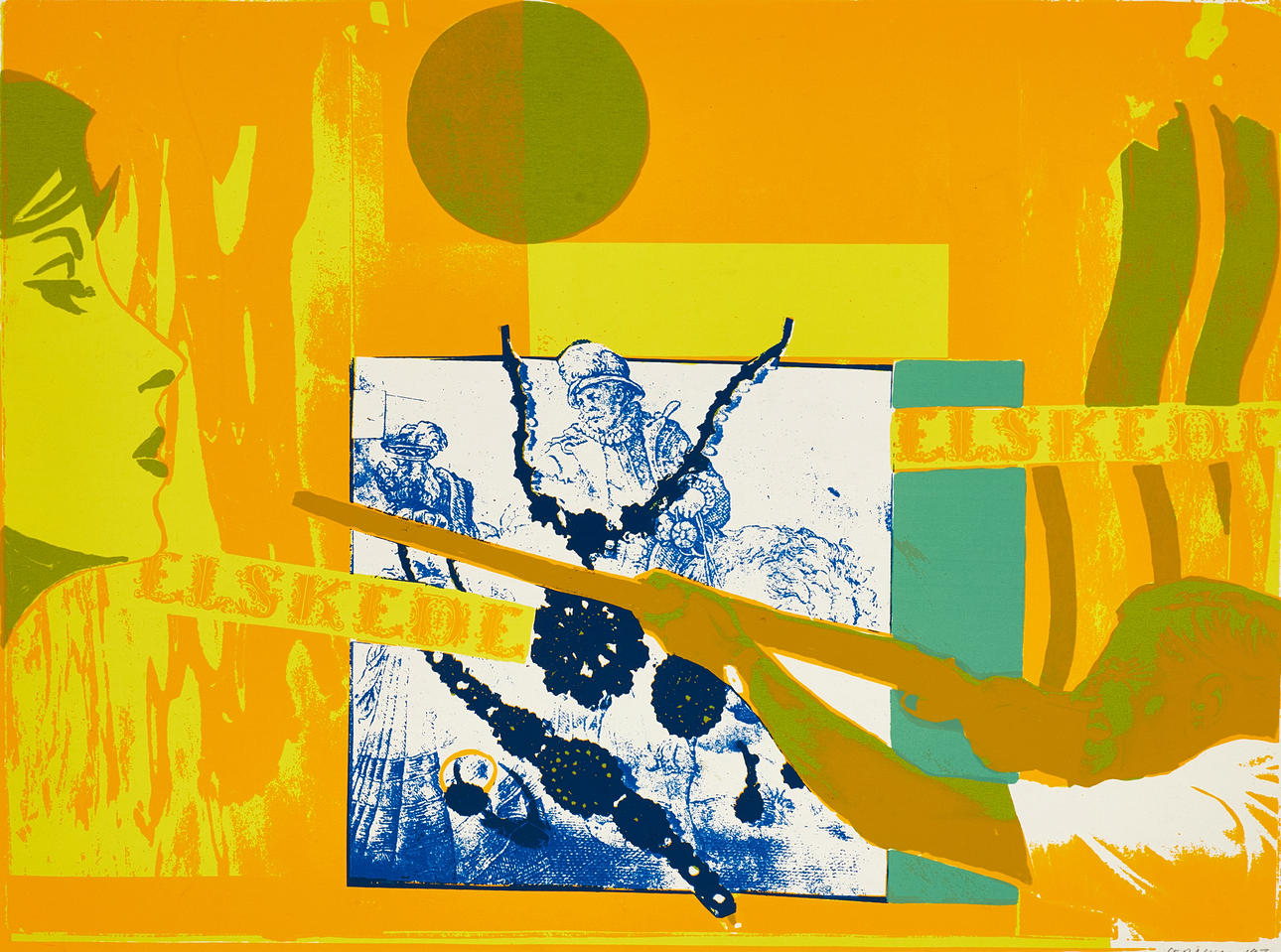 BØRGE SØRENSEN-SORNUM (Denmark, 1920—1985). Composition, BELOVED, signed and dated Sornum 1970, numbered 55/90, lithograph in colours.