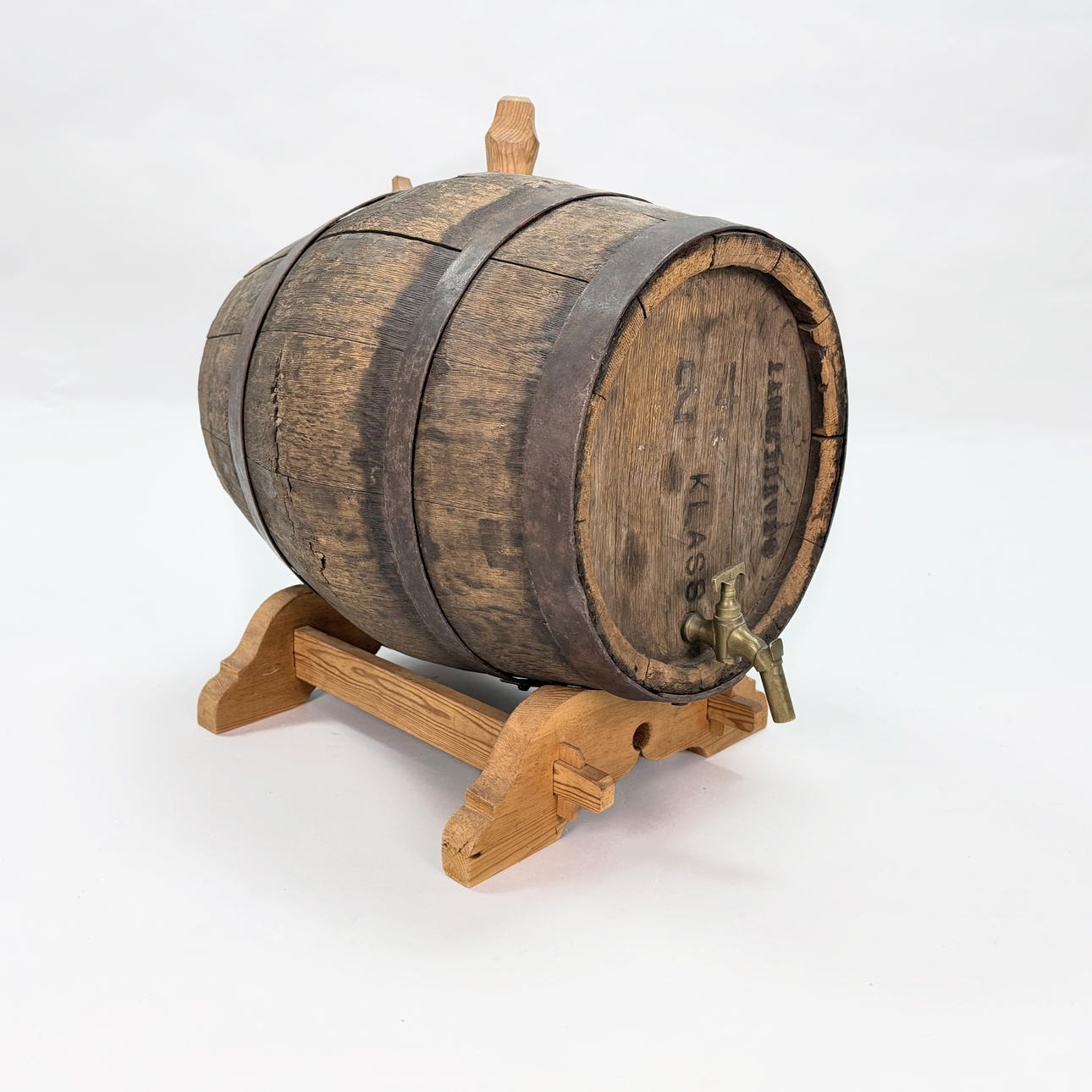 BEER/WHISKEY BARREL - With tap on stand.