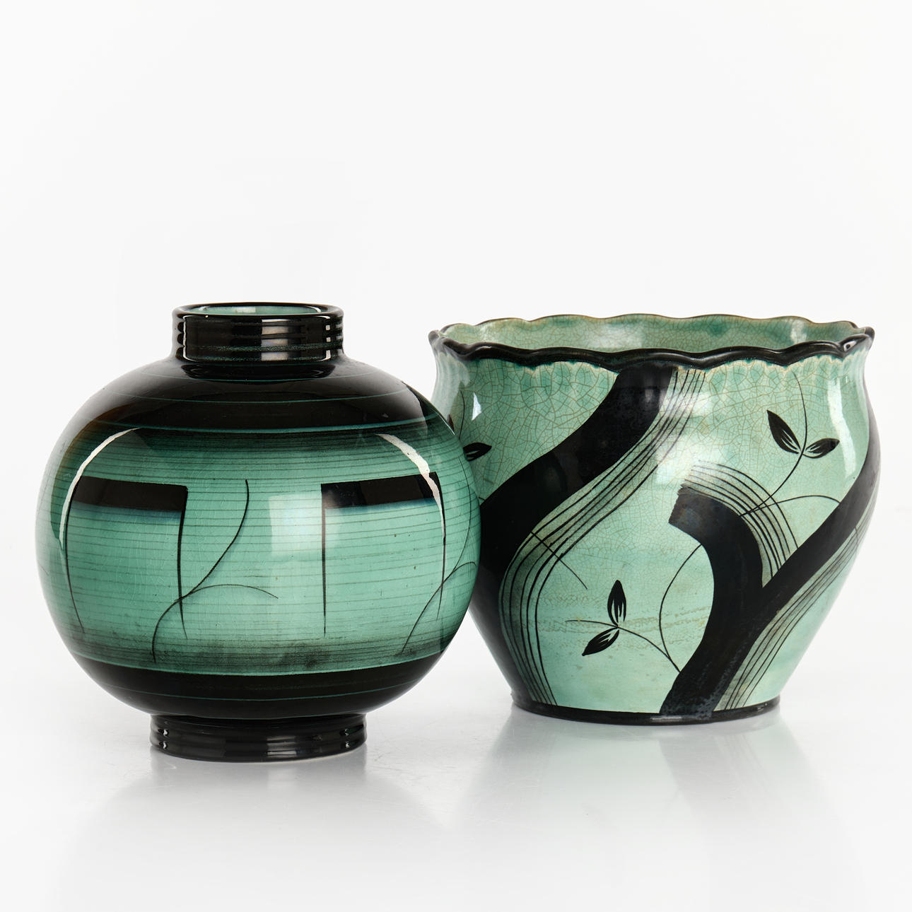 ILSE CLAESSON, 2 pcs. A vase, flintware, art deco, Rörstrand, monogram signed.