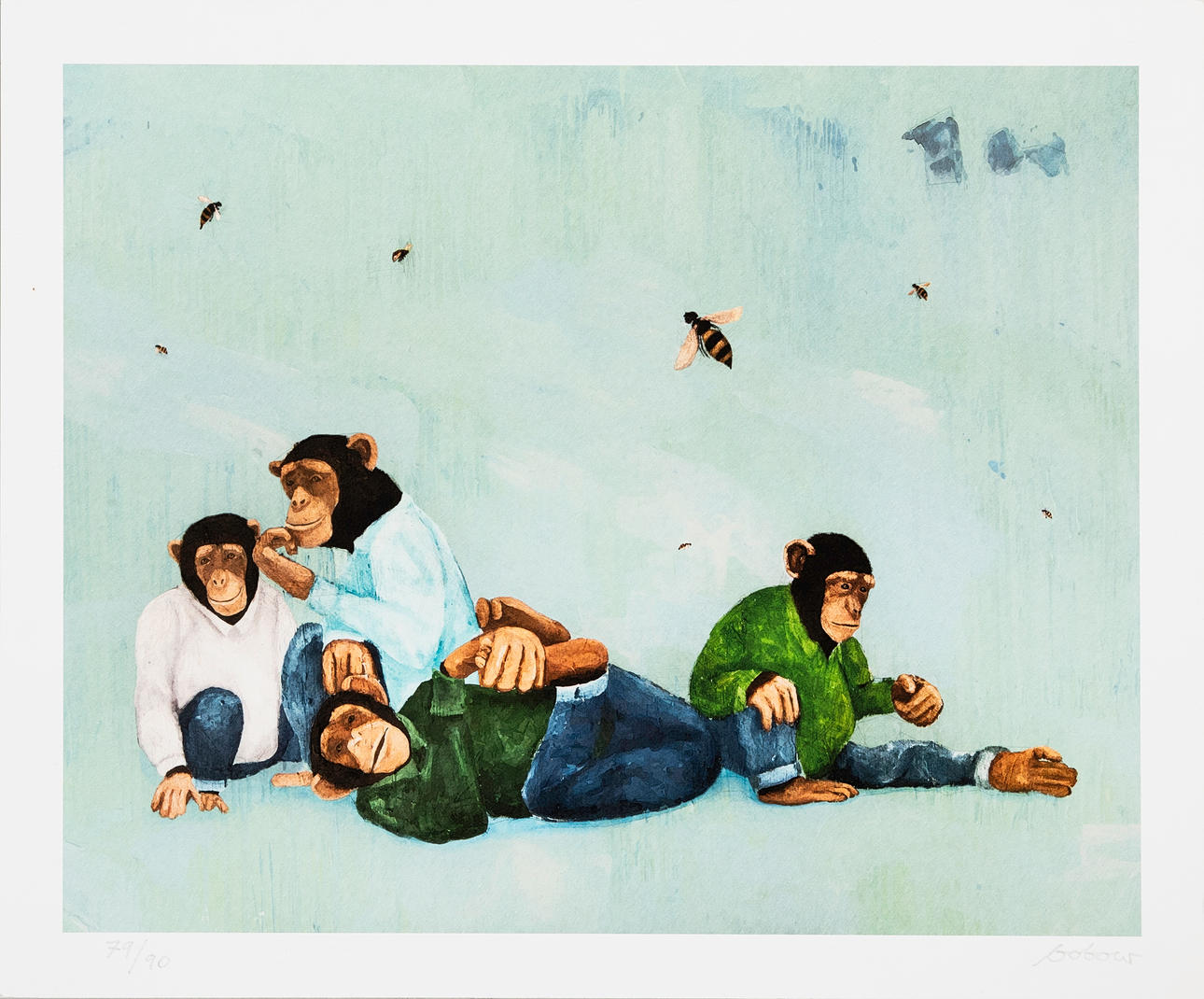 BOBO WALLMANSSON (F. 1988). Composition with monkeys, giclee print, signed, numbered 79/90.