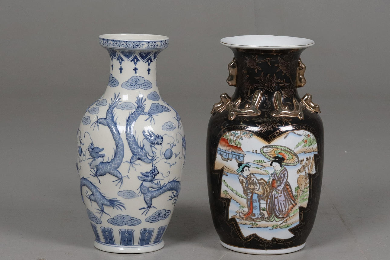 A stoneware vase, painted, Japan, China.