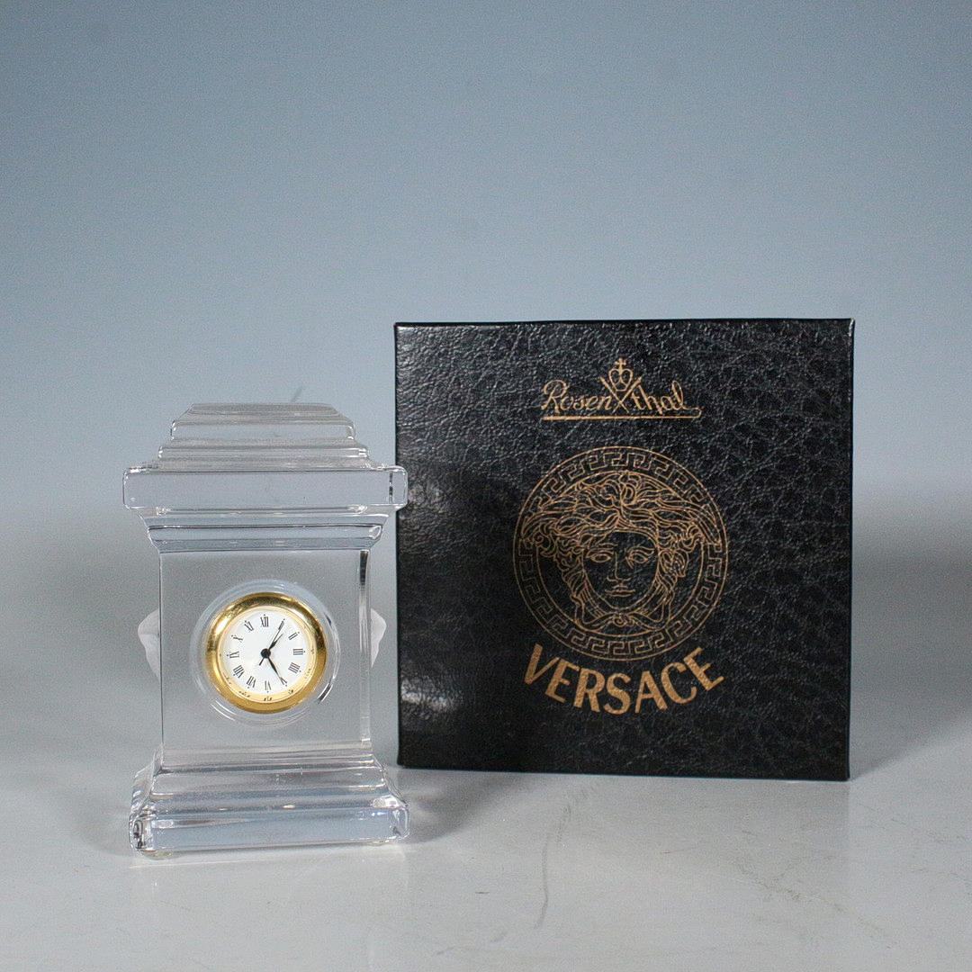 VERSACE. for Rosenthal, miniature table clock, “Treasury Crystal”.