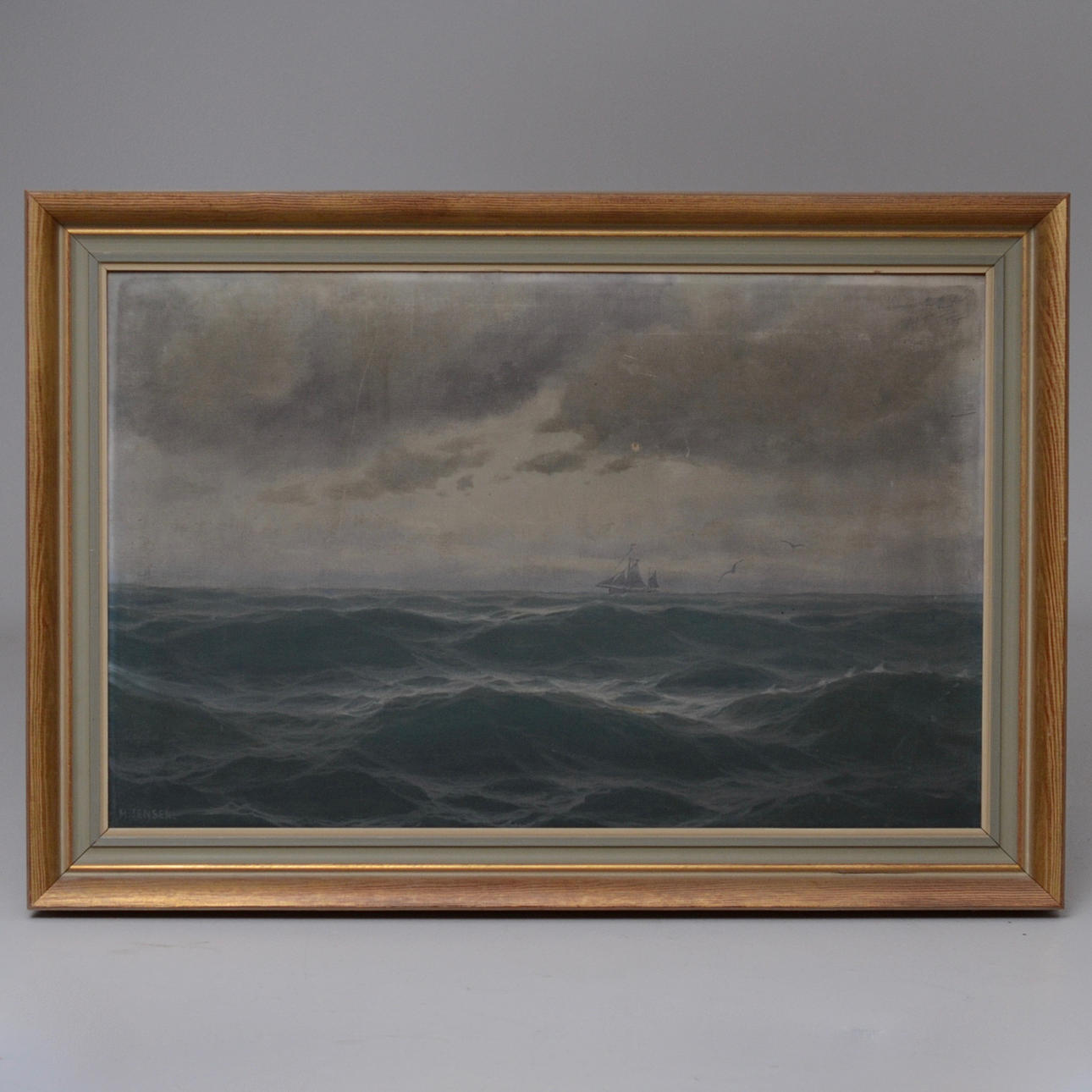 MAX JENSEN. Segelfartyg på stormigt hav.