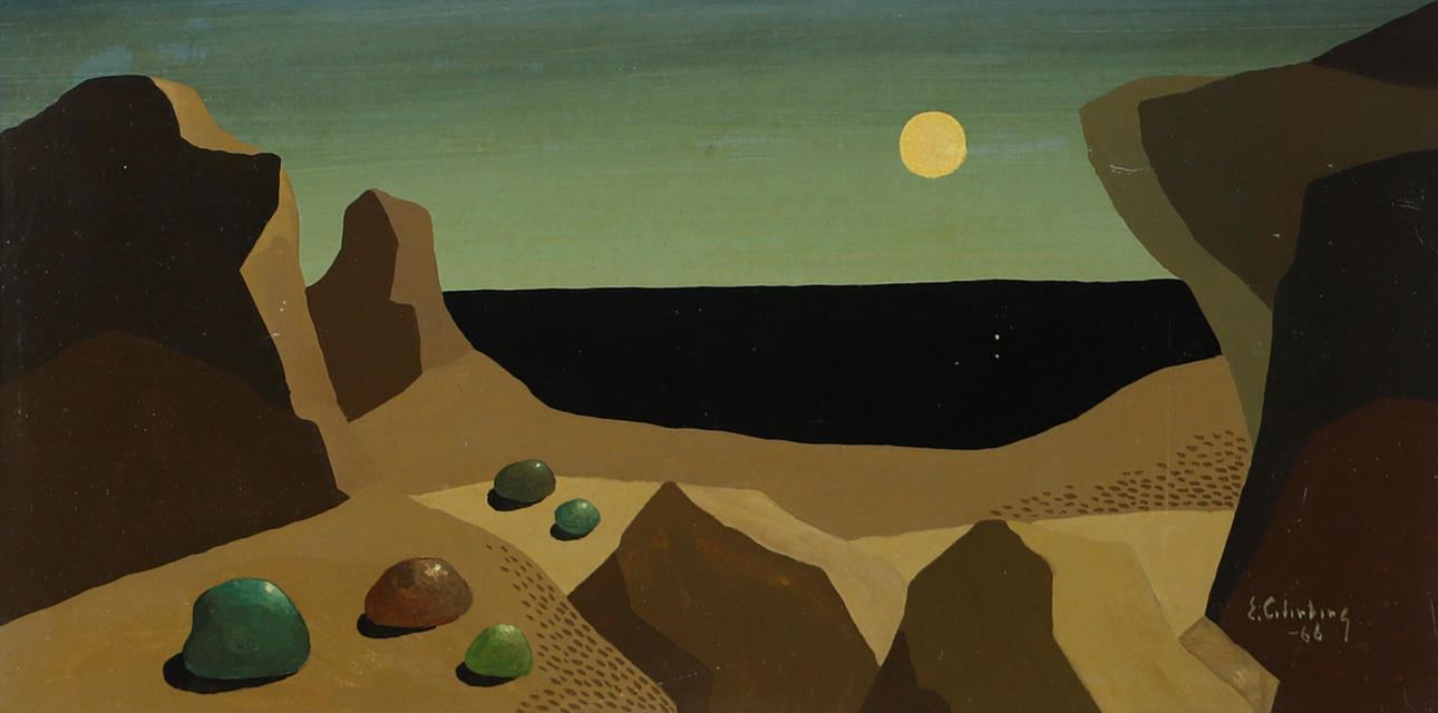 ERIC CEDERBERG. Beach with stones, tempera, signed E. Cederberg -66.