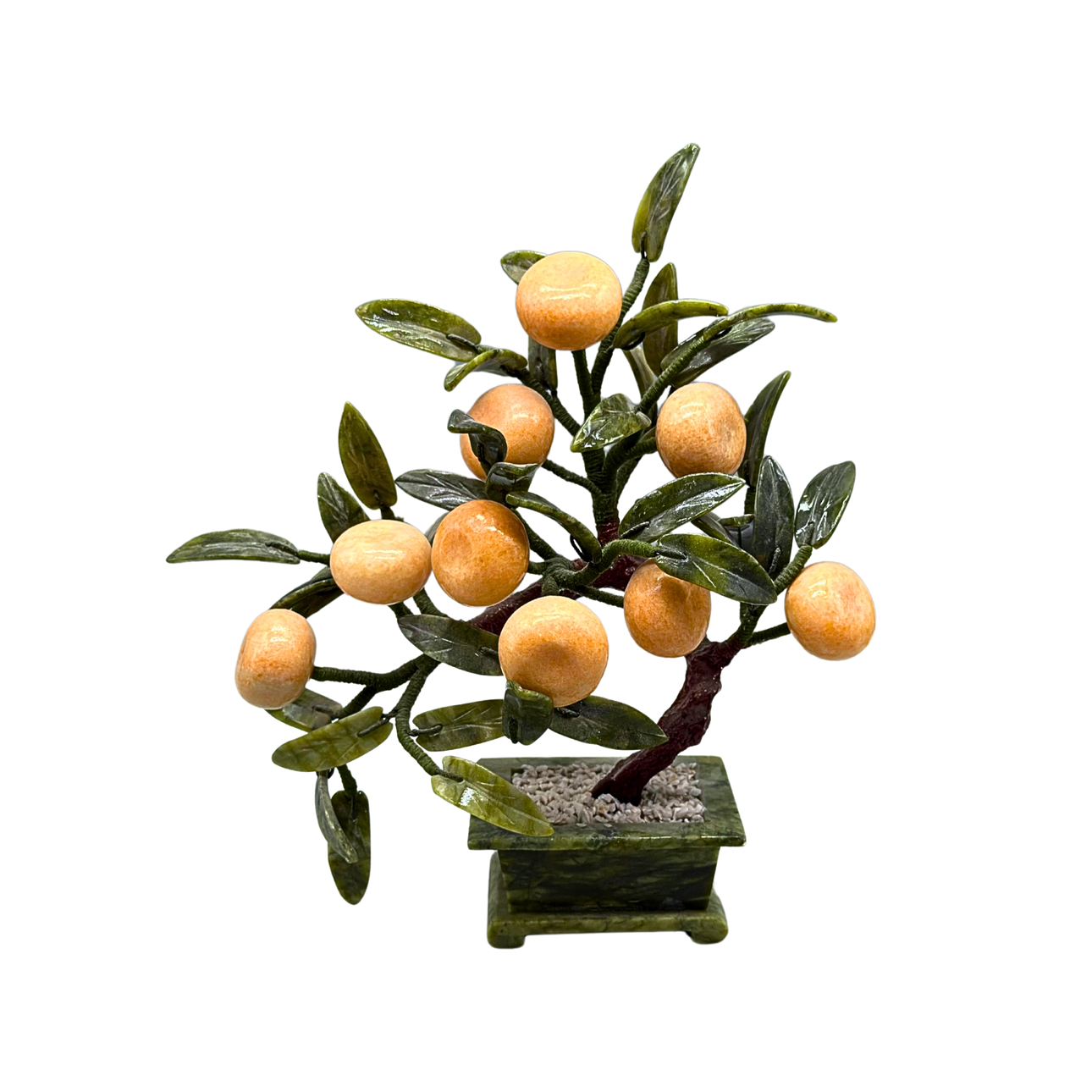 BONSAI TREE WITH ORANGE FRUIT MADE FROM JADE STONE.