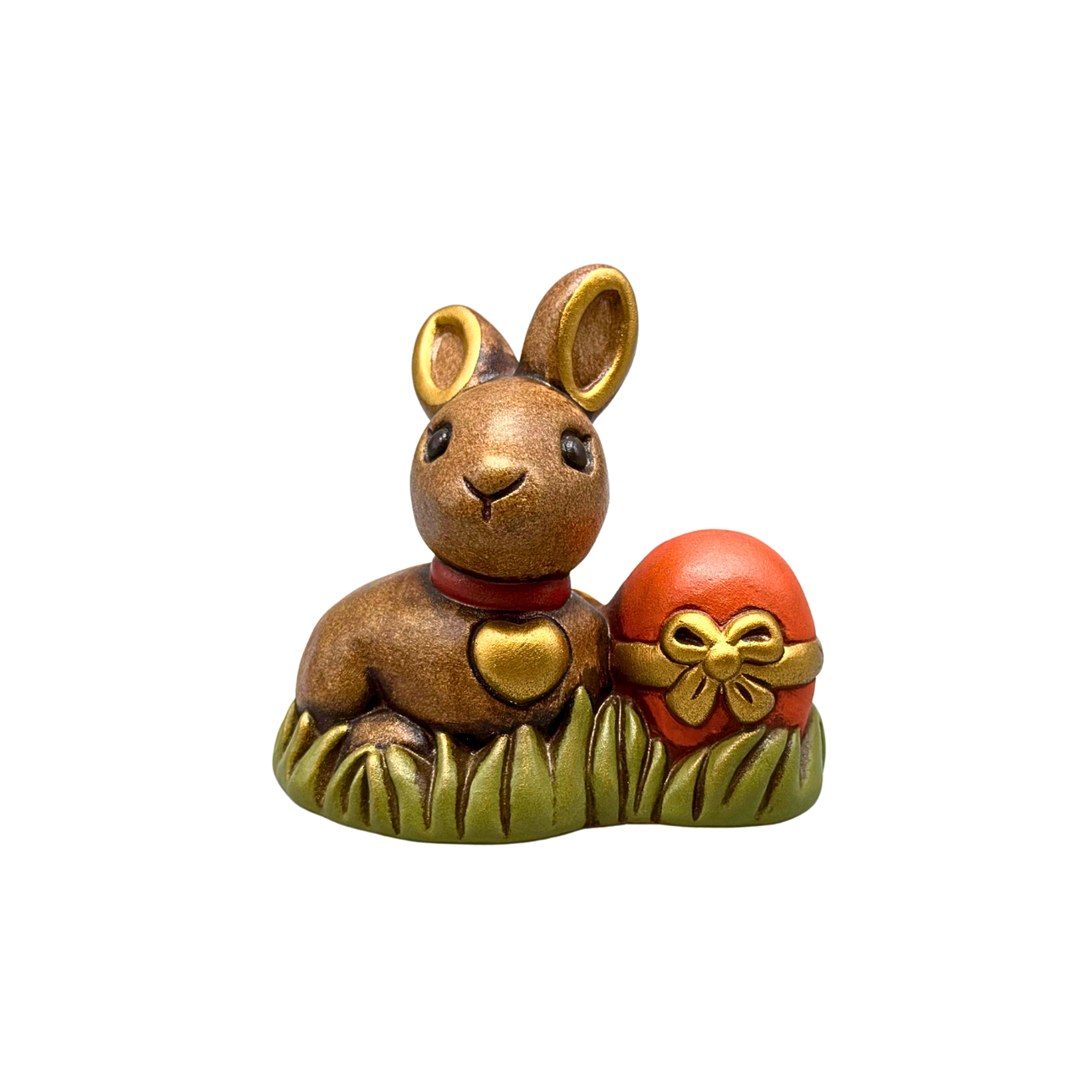 THUN POTTERY, BROWN EASTER BUNNY WITH EGG.