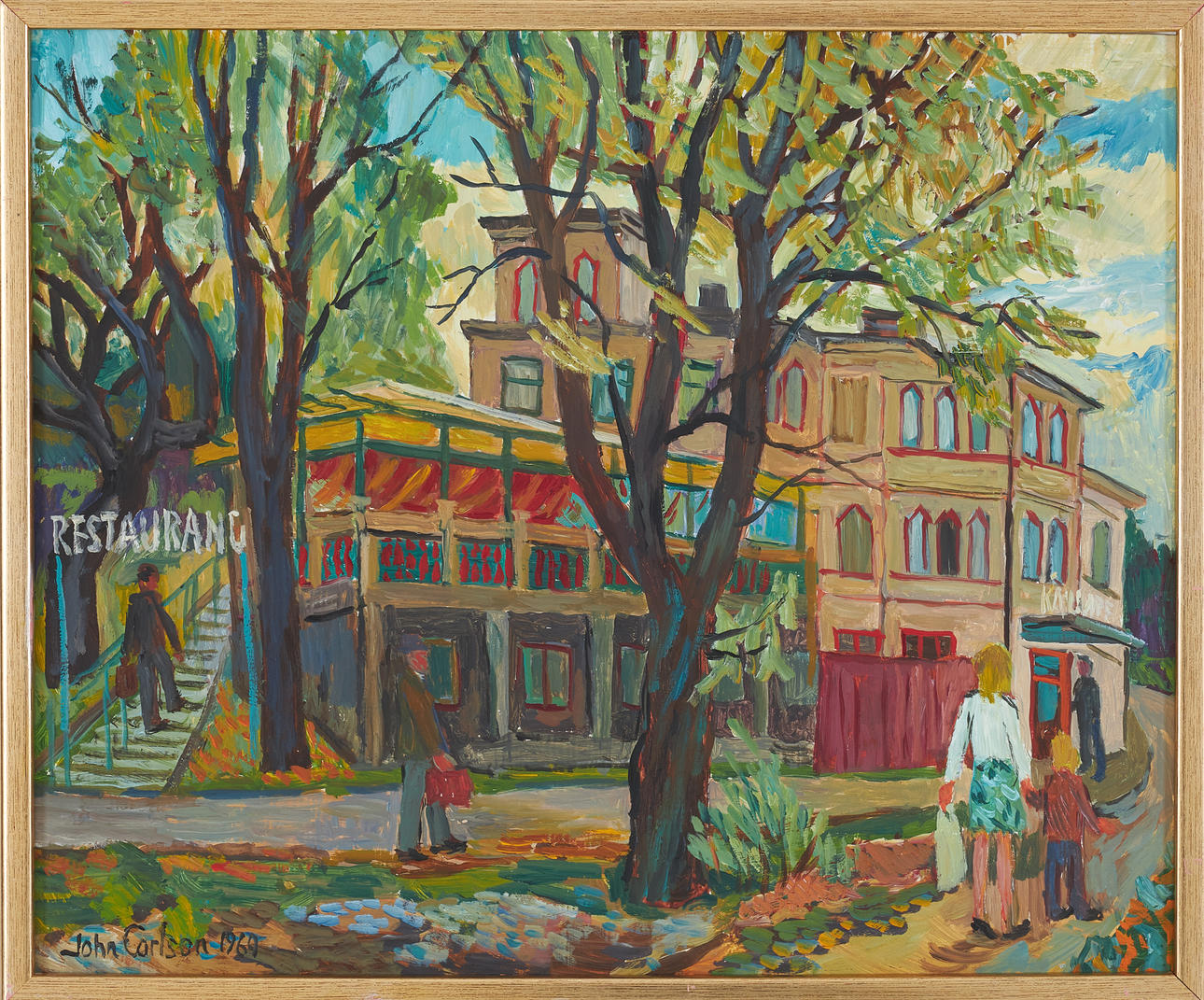 JOHN CARLSON. Restaurant, oil on panel, signed 1969.