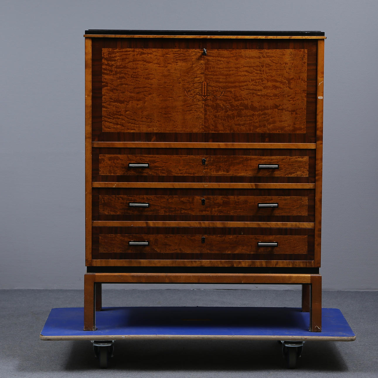 FLAPPER CHEST, ART DECO, 1920/1930'S, STAINED FLAME BIRCH.