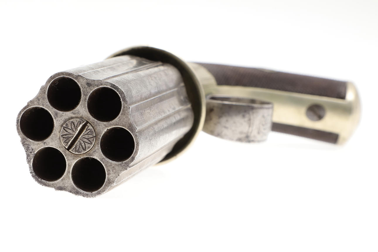 AN UNUSUAL 19TH CENTURY SIX SHOT PERCUSSION 'PEPPER POT' REVOLVER ...