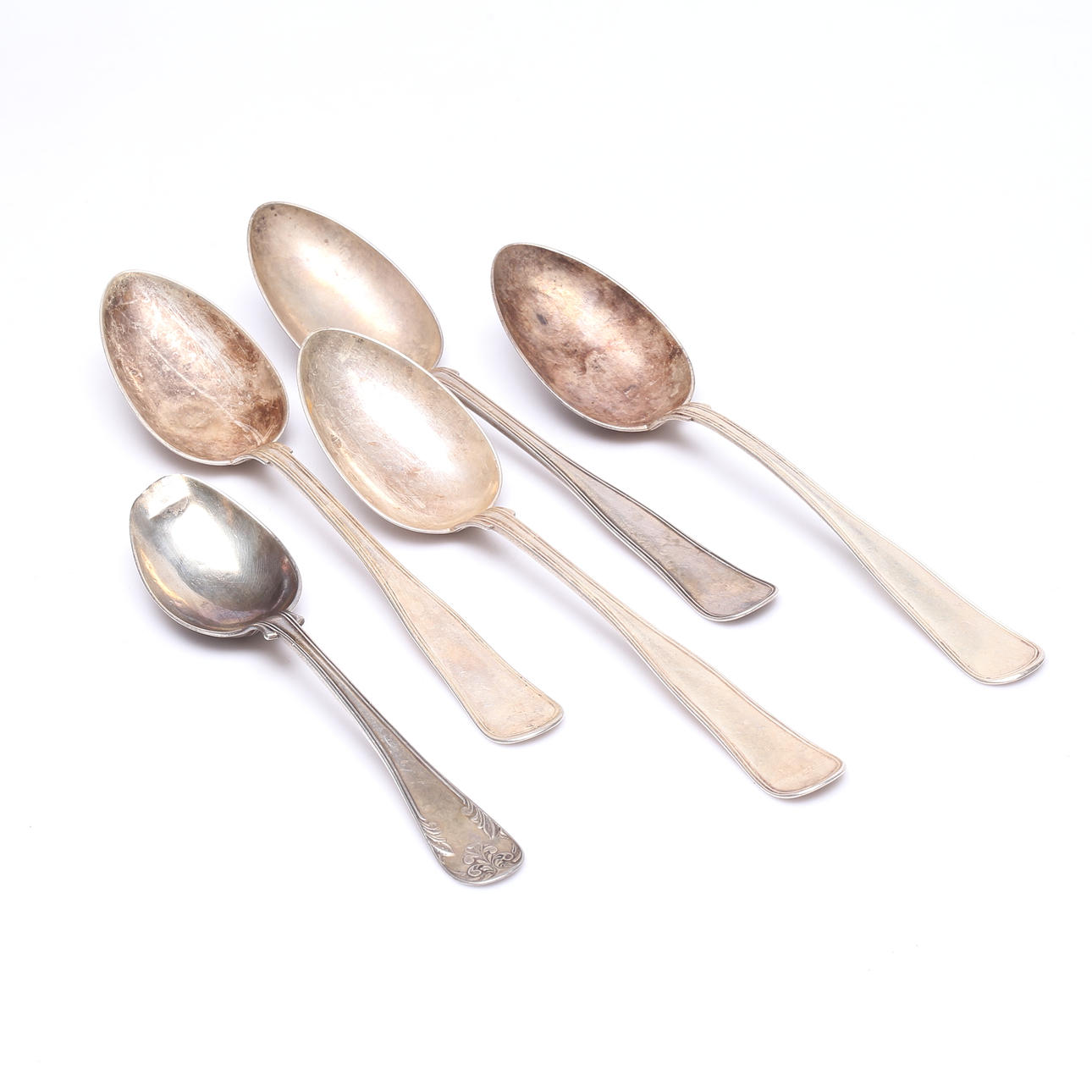 SPOONS, 5pcs, silver, mostly Denmark, weight approx 253gram.