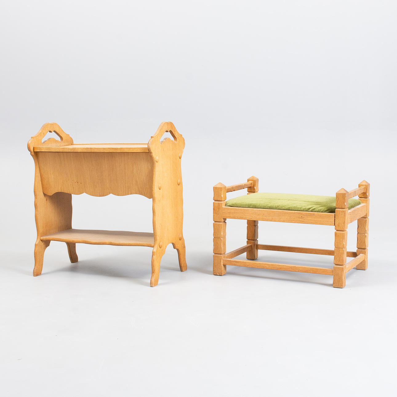 OAK STOOL AND SEWING TABLE. Danish cabinet maker.