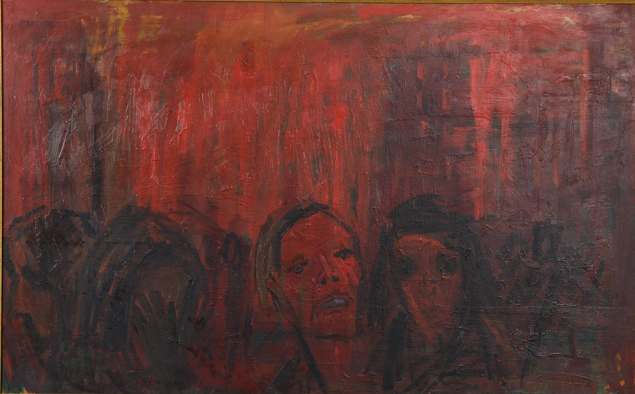 ERIC LUNDBERG. “PANIK”, oil on panel, signed.