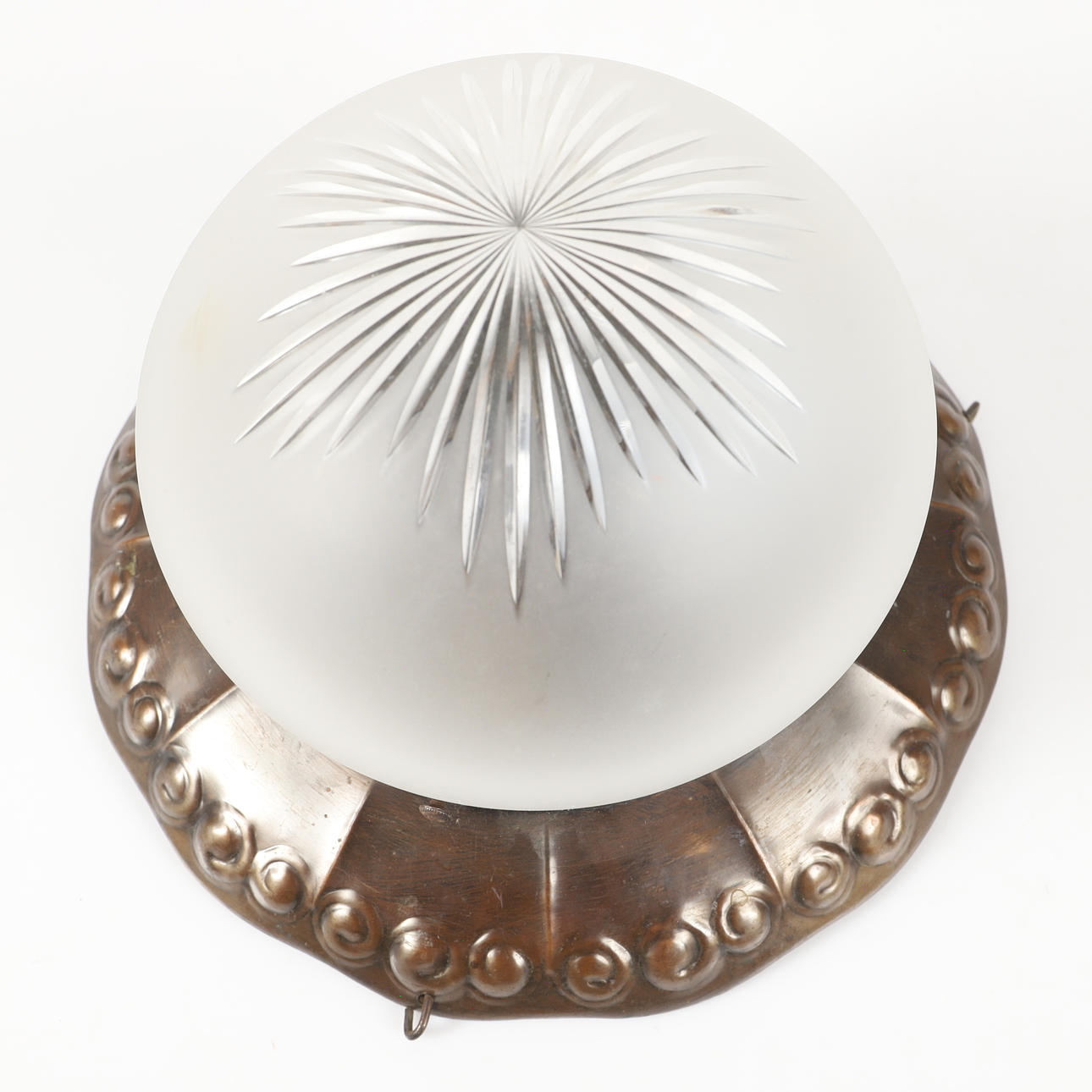 TAKLAMPA, koppar/glas, 1900-tal.